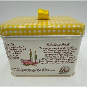 VTG 70s Tea Tin Canister Yellow Gingham Lids, Retro Farmhouse Kitchen Retro